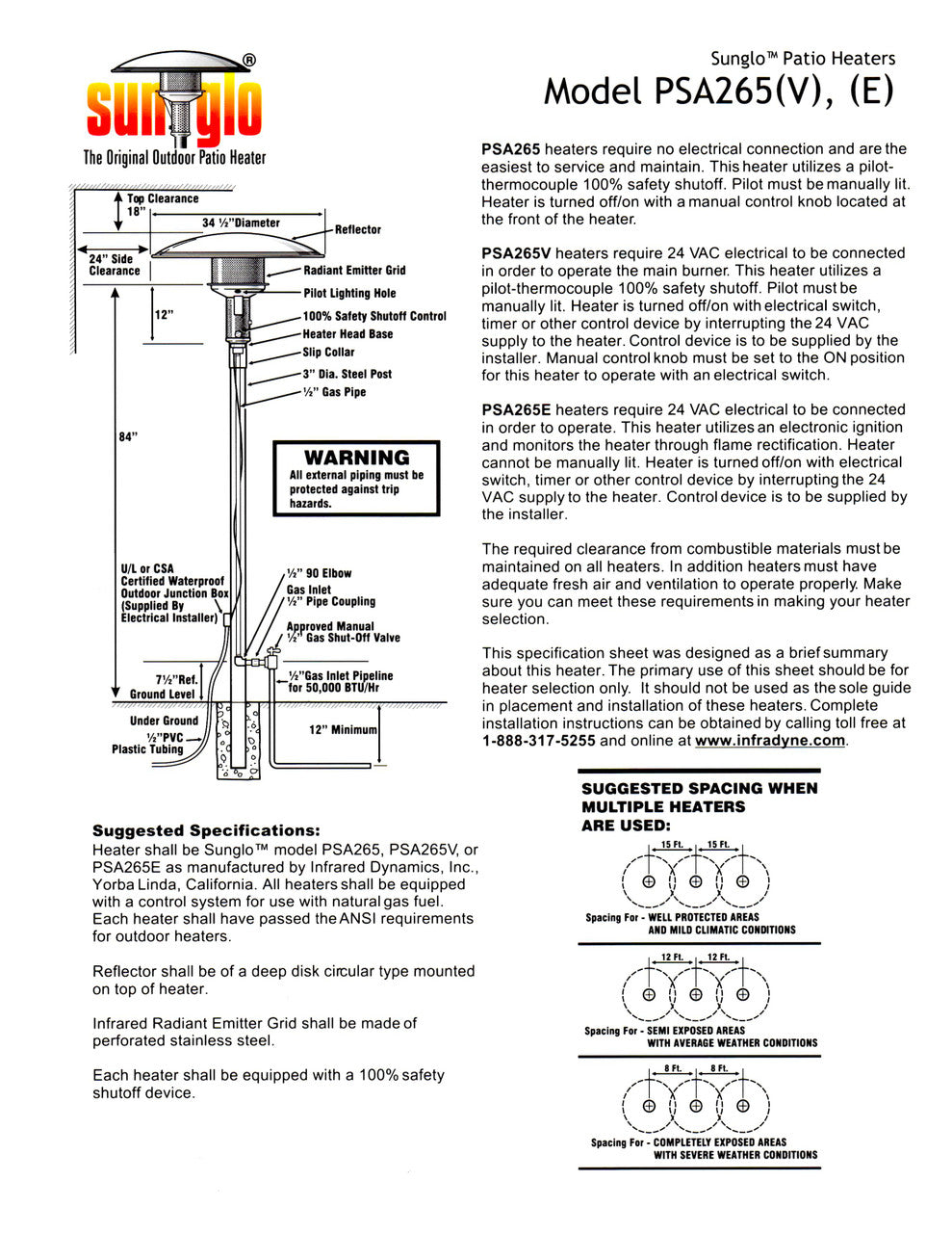 Sunglo PSA265BK Gas Patio Heater Permanent Post