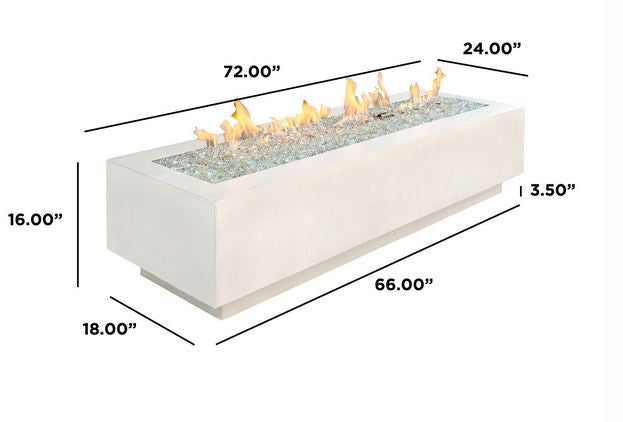 Outdoor Greatroom White Cove 72" Linear Fire Pit Table Specifications