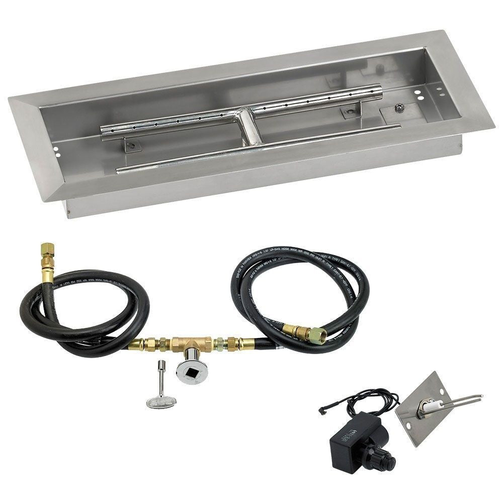 American Fire Glass 18" x 6" Rectangular Stainless Steel Drop-In Pan with Spark Ignition Kit