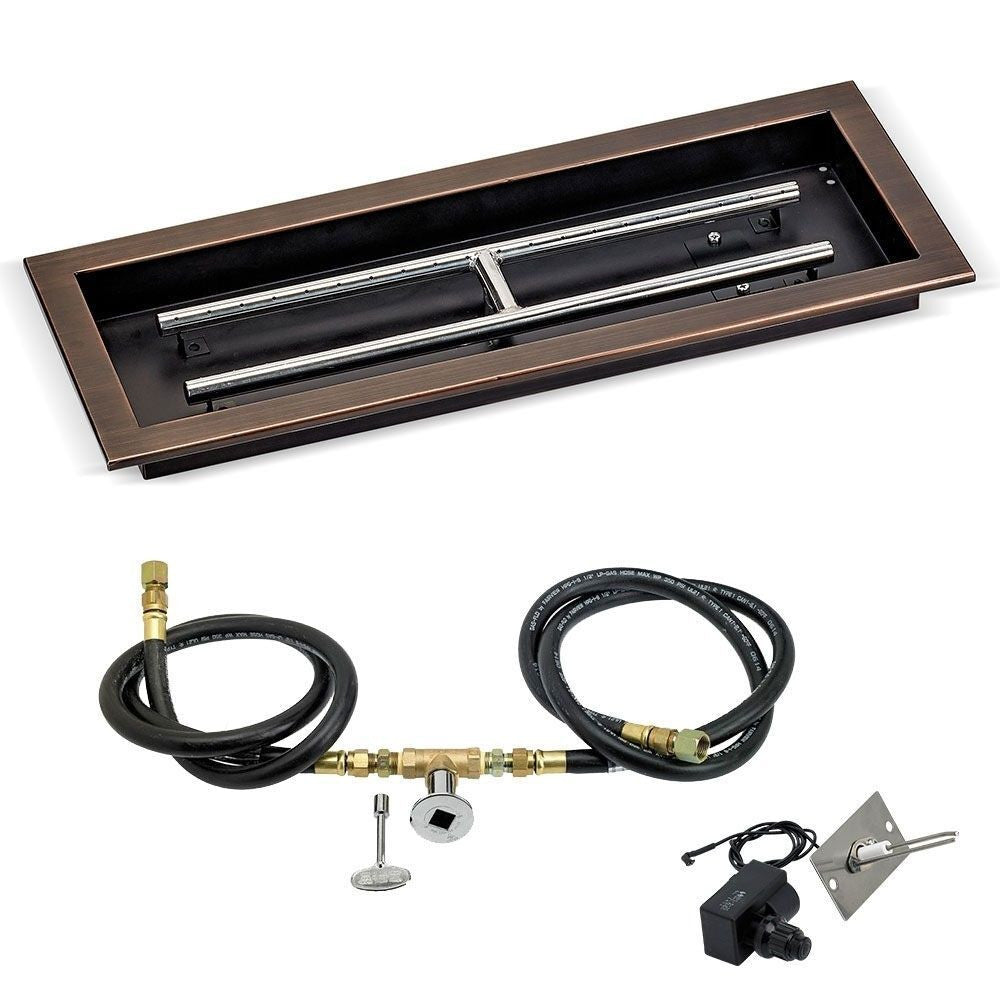 American Fire Glass 24" x 8" Rectangular Oil Rubbed Bronze Drop-In Pan with Spark Ignition Kit