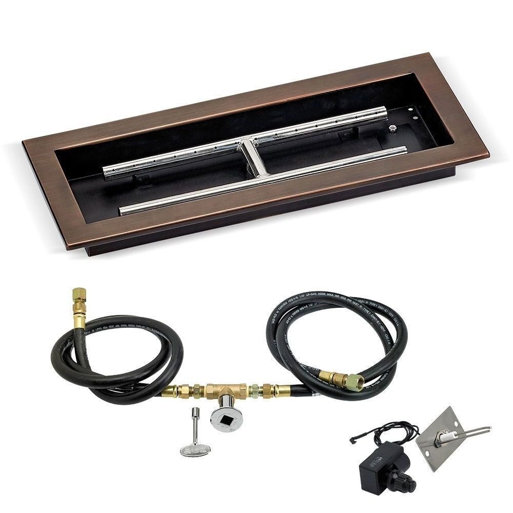 American Fire Glass 18" x 6" Rectangular Oil Rubbed Bronze Drop-In Pan with Spark Ignition Kit