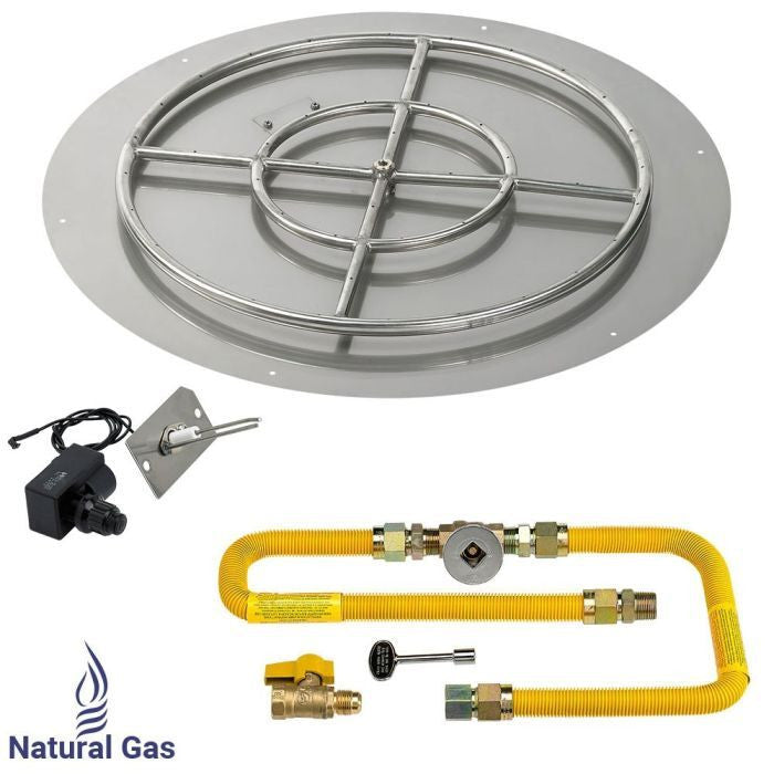 American Fire Glass 36" Round Stainless Steel Flat Pan with Spark Ignition Kit (24" Ring) - Natural Gas