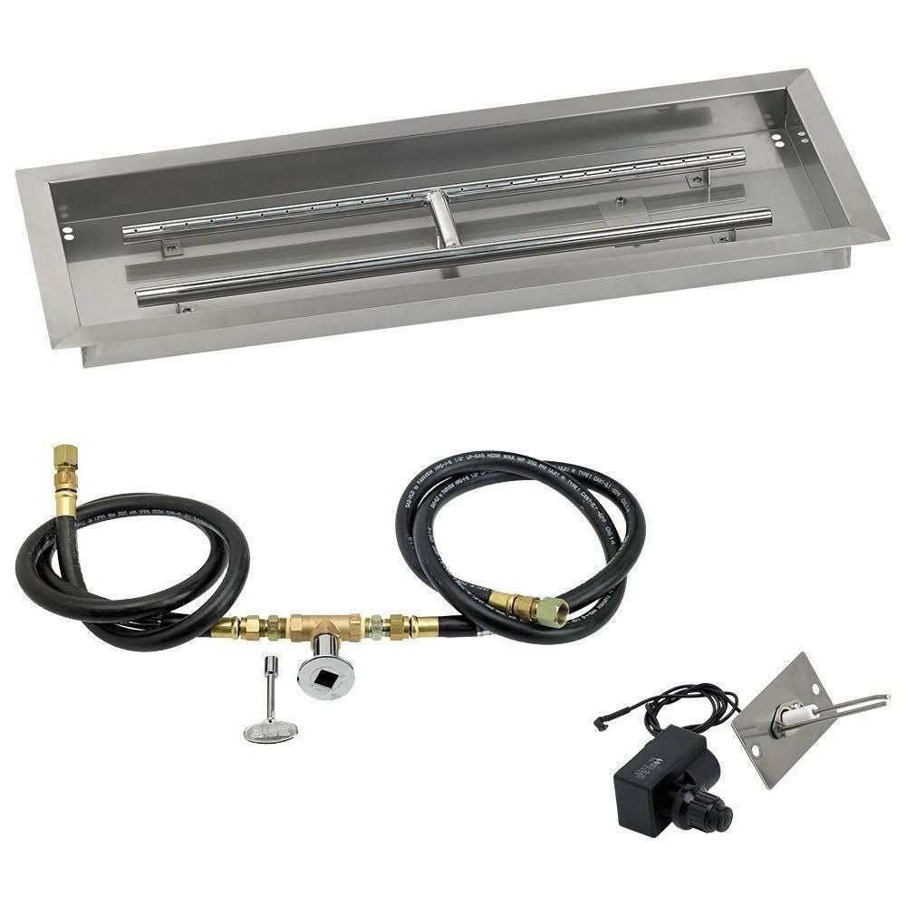 American Fire Glass 30" x 10" Rectangular Stainless Steel Drop-In Pan with Spark Ignition Kit