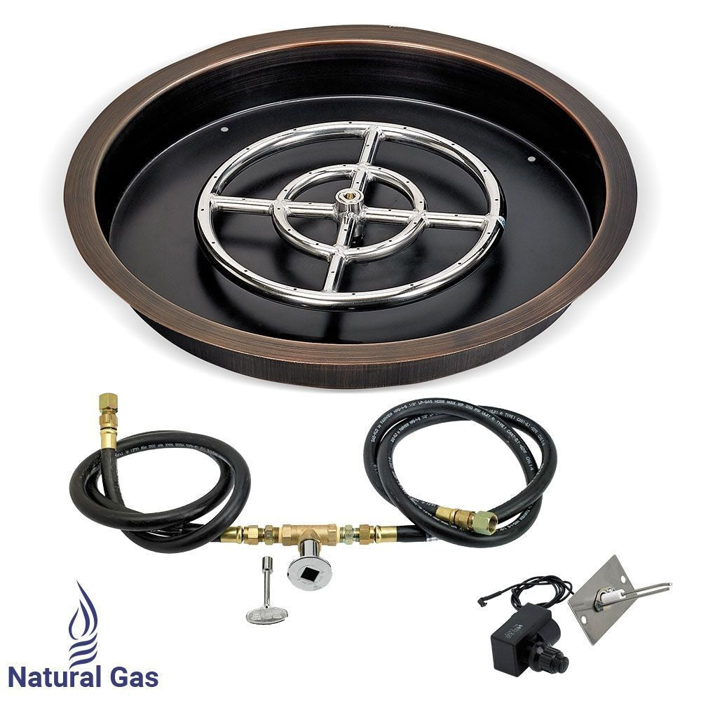 American Fire Glass 19" Round Oil Rubbed Bronze Drop-In Pan with Spark Ignition Kit