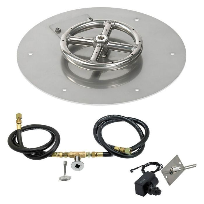 American Fire Glass 12" Round Stainless Steel Flat Pan with Spark Ignition Kit