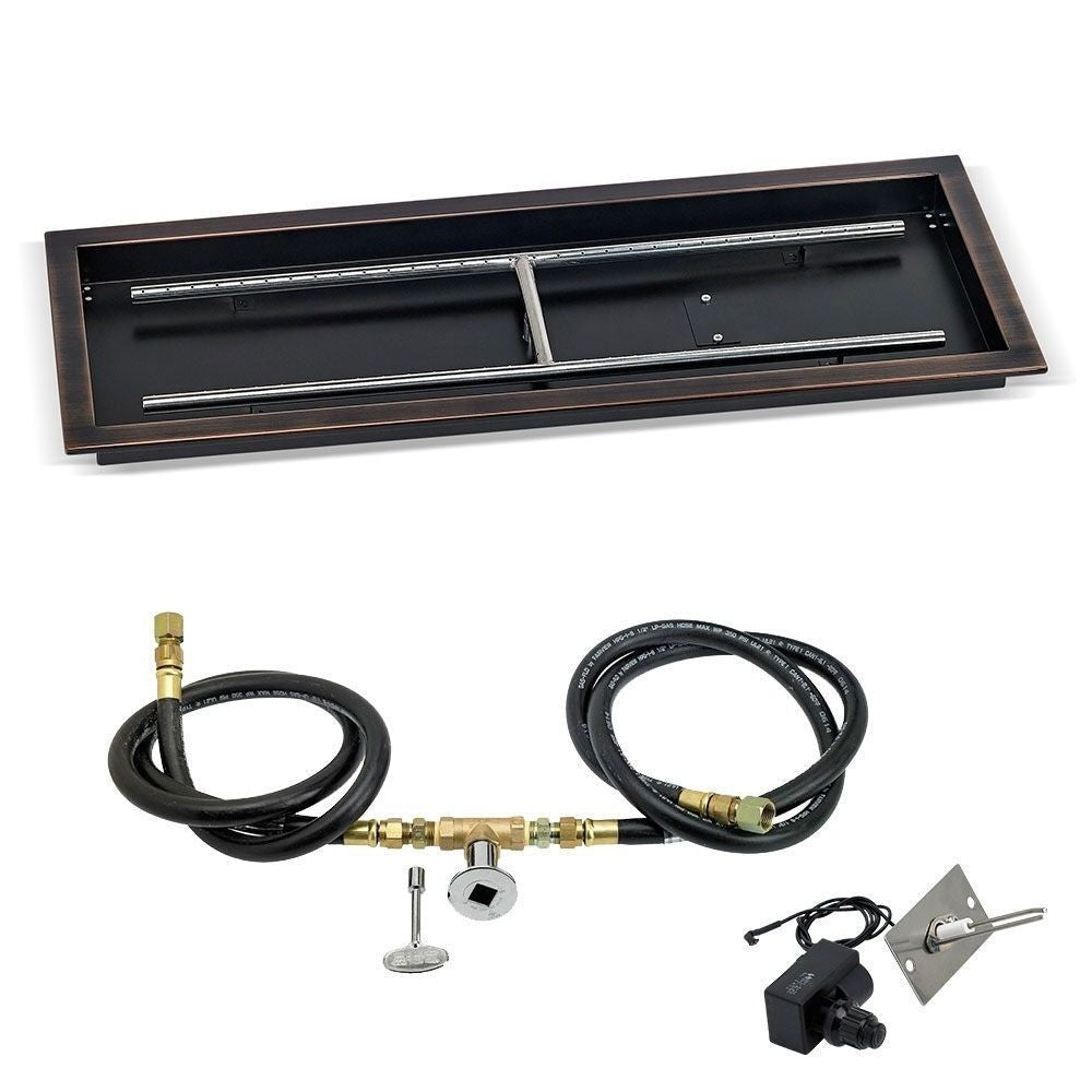 American Fire Glass Spark Ignition Fire Pit Kits, Oil Rubbed Bronze Rectangular Bowl Pans