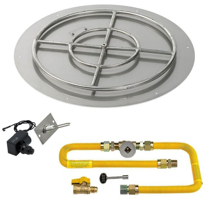 American Fire Glass 30" Round Stainless Steel Flat Pan with Spark Ignition Kit (24" Ring) - Natural Gas