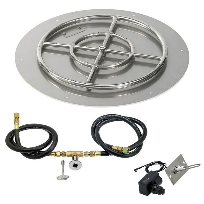 American Fire Glass 24" Round Stainless Steel Flat Pan with Spark Ignition Kit
