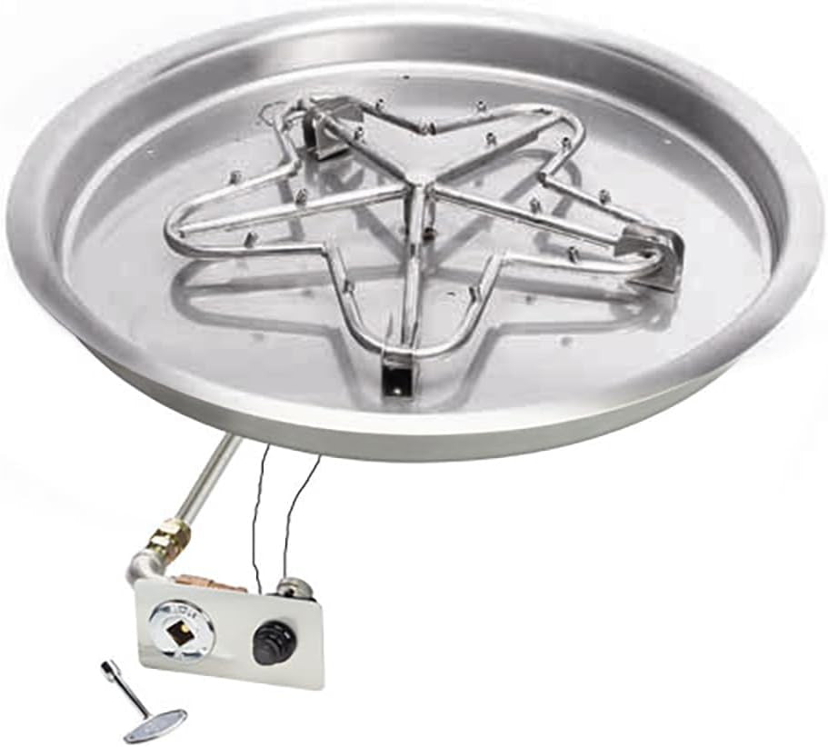 HPC Fire Push Button Ignition Gas Fire Pit Insert and Torpedo Penta Burner and Round Bowl Pan Natural Gas