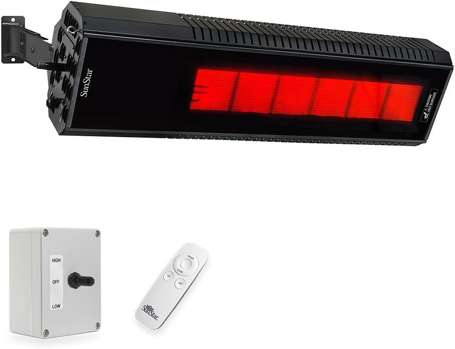 Sunstar SGL Series 48" Two-stage 50,000 Btu Natural Gas Infrared Patio Heater With Adjustable Mounting Kit And Wireless Remote Control