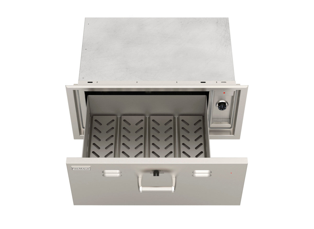 Fire Magic - Premium Flush, Soft Close | Electric Warming Drawer - Opened