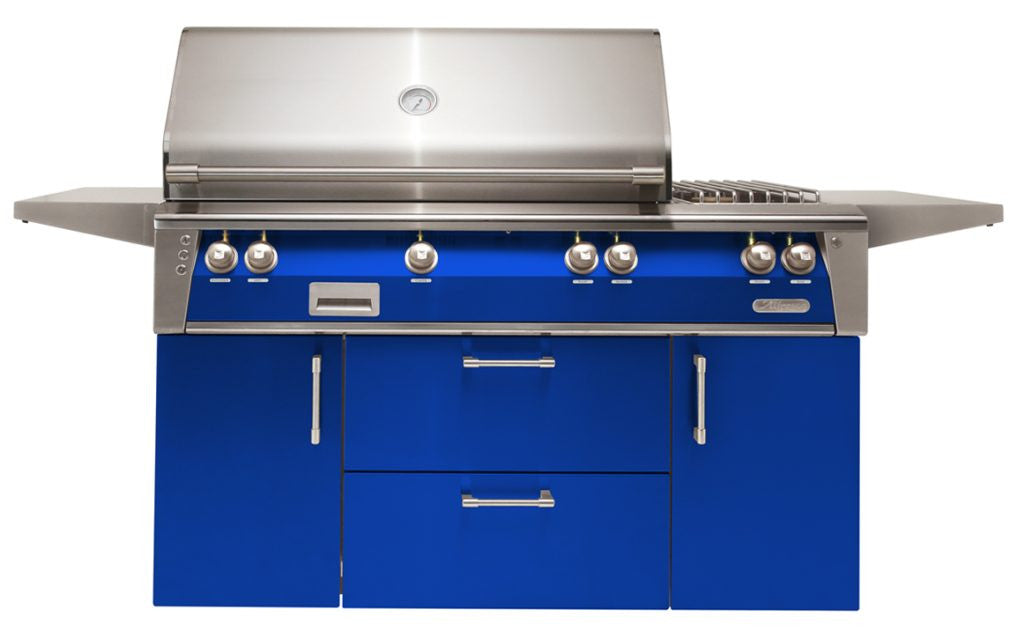 Alfresco - 56" ALXE Luxury Deluxe Grill On Cart - Freestanding - Ultramarine Blue