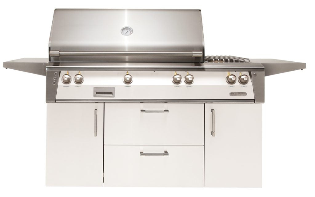Alfresco - 56" ALXE Luxury Deluxe Grill On Cart - Freestanding - Signal White