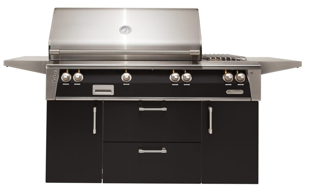 Alfresco - 56" ALXE Luxury Deluxe Grill On Cart - Freestanding - Jet Black