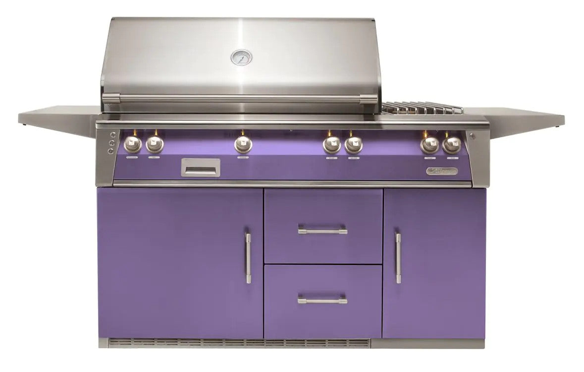 Alfresco 56'' Standard Grill On Refrigerated Base Dbl Side Burner - Blue Lilac-Gloss