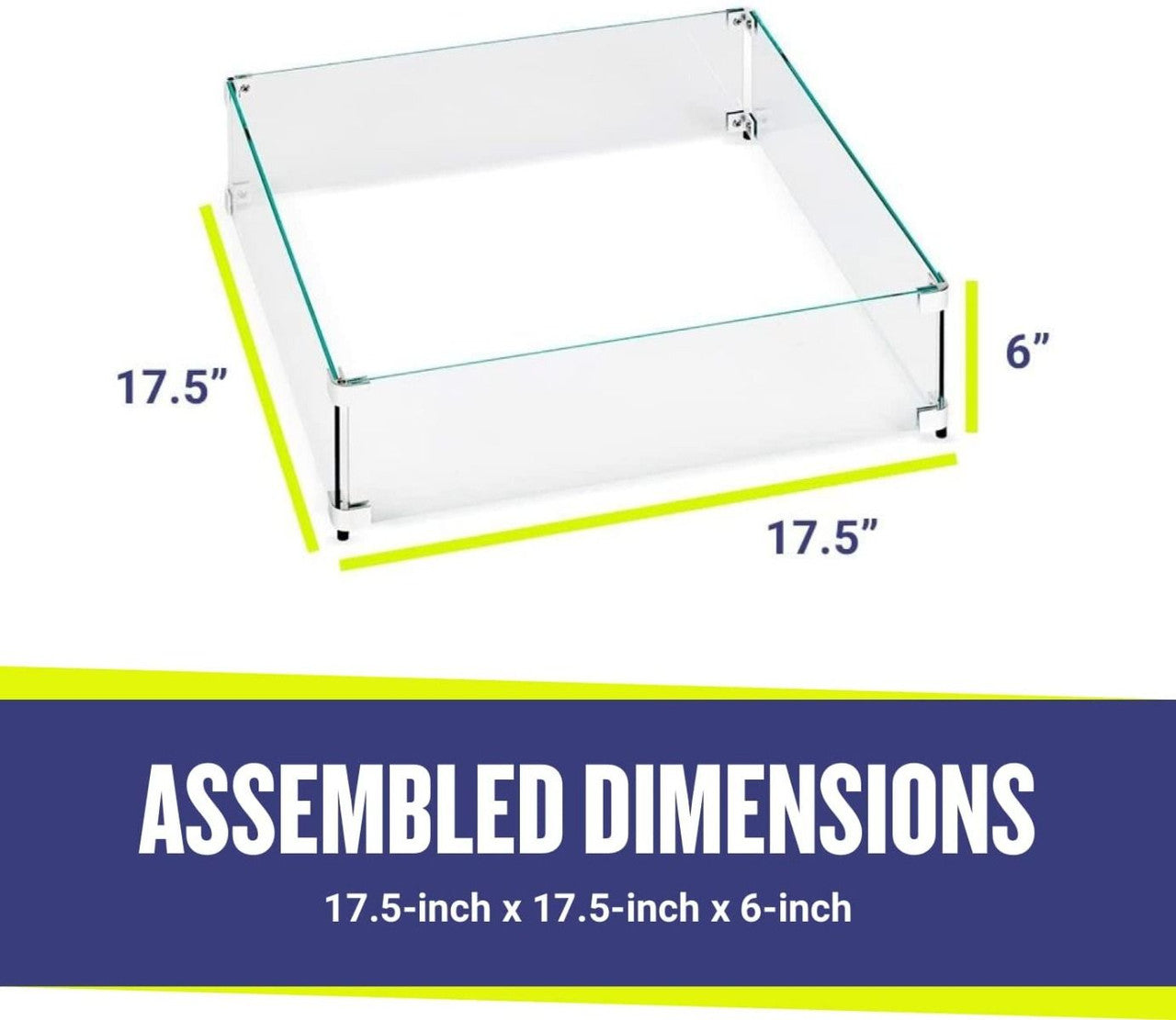 American Fire Glass FG-SQP-12 Fire Pit Glass Flame Wind Guard Square, 17.5x17.5-Inch