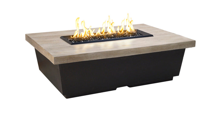 American Fyre Designs - Reclaimed Wood Contempo Rectangle - Lounge Height Firetable - Silver Pine