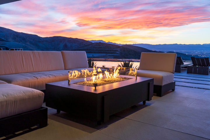 American Fyre Designs - Iron Saddle - Lounge Height Firetable - In use