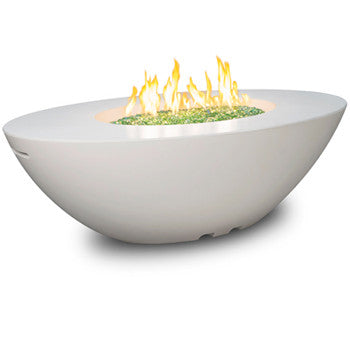 American Fyre Designs - Calais Oval - Lounge Height Firetable - White Aspen color