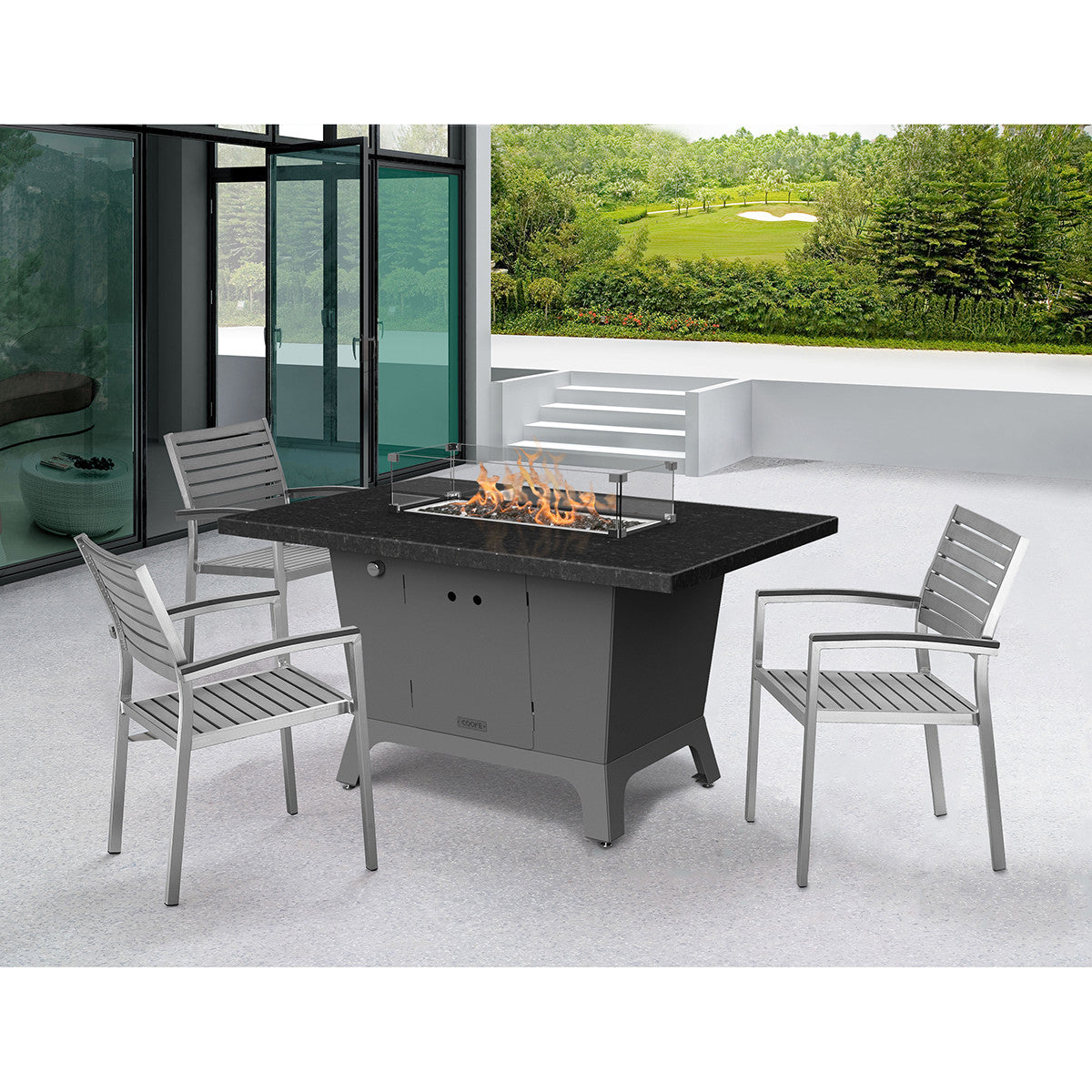 COOKE Palisades Fire Pit Table 52" x 36" x 30" - Stone Top
