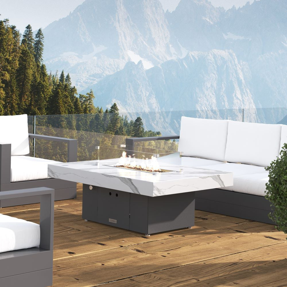 Santa Barbara fire pit table with white porcelain top 