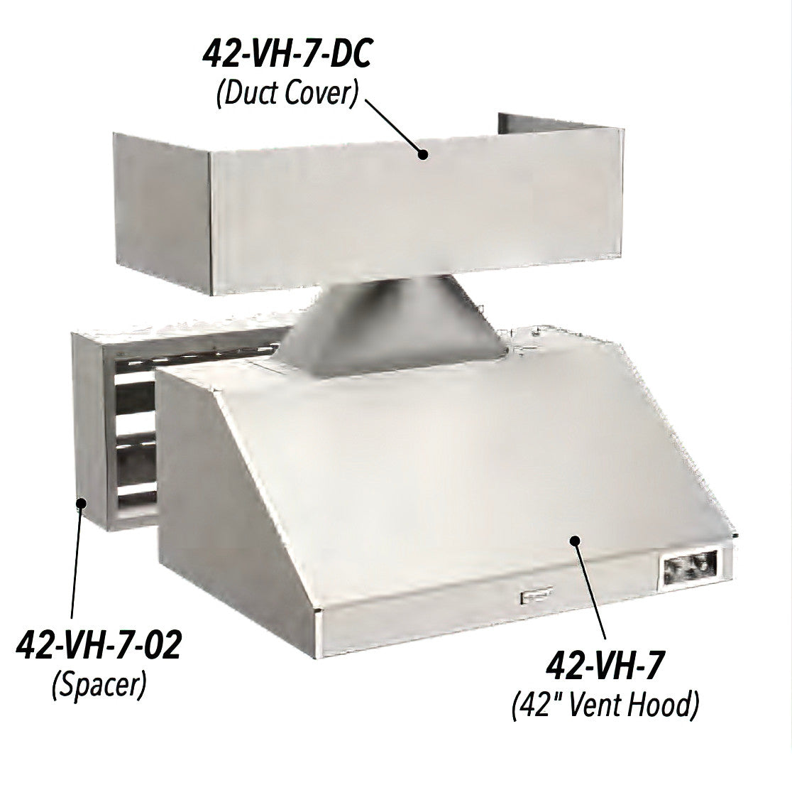 Fire Magic - 42" Premium Power Vent Hood with Fan - Perspective View - Disassembled - Labeled Parts