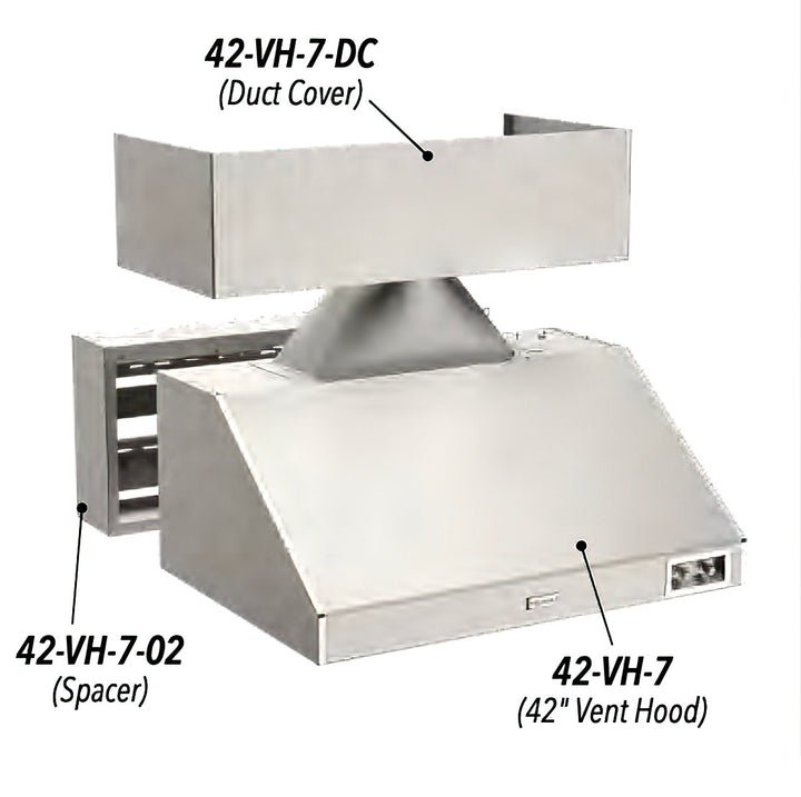 Fire Magic - 42" Premium Power Vent Hood with Fan - Perspective View - Disassembled - Labeled Parts