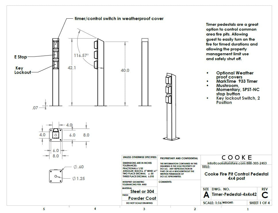 Outdoor Fire pit Timer Pedestal speck sheet 