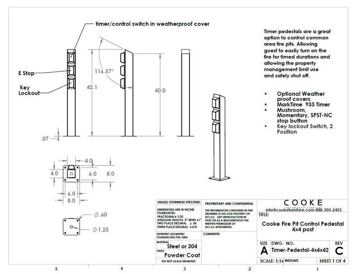 Outdoor Fire pit Timer Pedestal speck sheet 