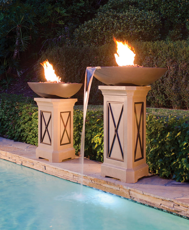 American Fyre Designs - 40" Marseille Fire Bowl - Shown with optional water spout & pedestal