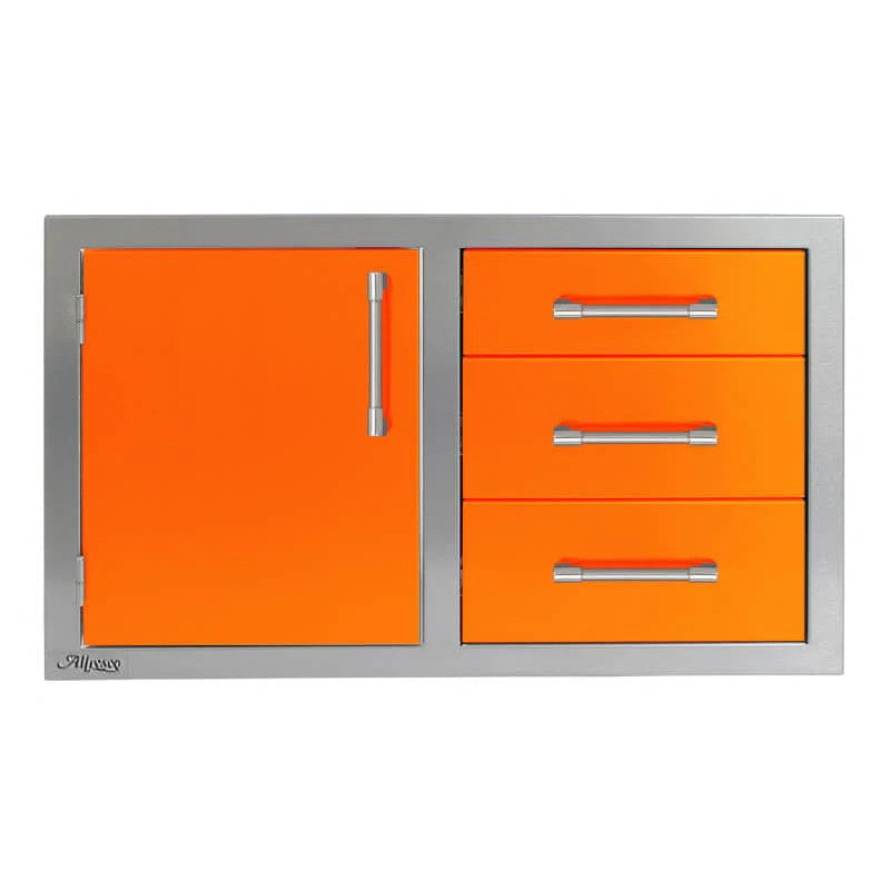 Alfresco 32-Inch Stainless Steel Left-Hinged Soft-Close Door & Triple Drawer Combo - Luminous Orange-Gloss - AXE-DDC-L-SC-S2005