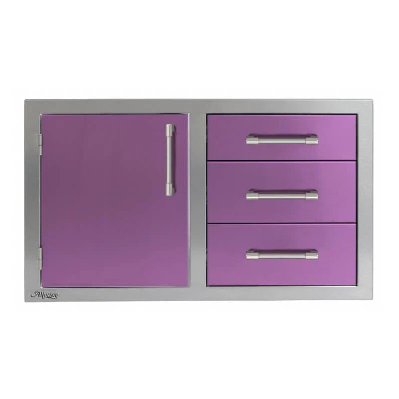 Alfresco 32-Inch Stainless Steel Left-Hinged Soft-Close Door & Triple Drawer Combo - Blue Lilac-Gloss - AXE-DDC-L-SC-S4005