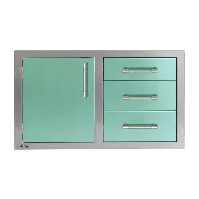 Alfresco 32-Inch Stainless Steel Left-Hinged Soft-Close Door & Triple Drawer Combo - Light Green-Gloss - AXE-DDC-L-SC-S6027