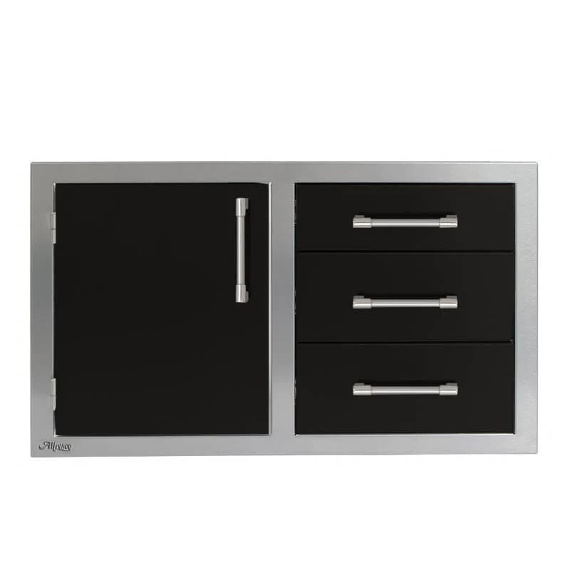Alfresco 32-Inch Stainless Steel Left-Hinged Soft-Close Door & Triple Drawer Combo - Jet Black-Gloss - AXE-DDC-L-SC-S9005