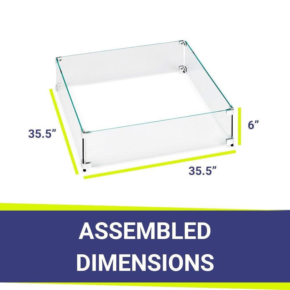 American Fire Glass FG-SQP-30 Fire Pit Glass Flame Wind Guard Square, 35.5x35.5-Inch