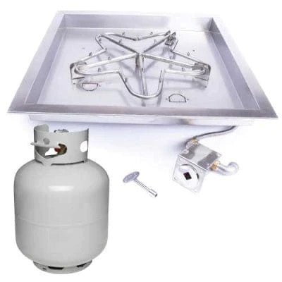 HPC 18" Square Bowl Pan Push Button Flame Sensing Ignition Fire Pit Insert with Small Tank