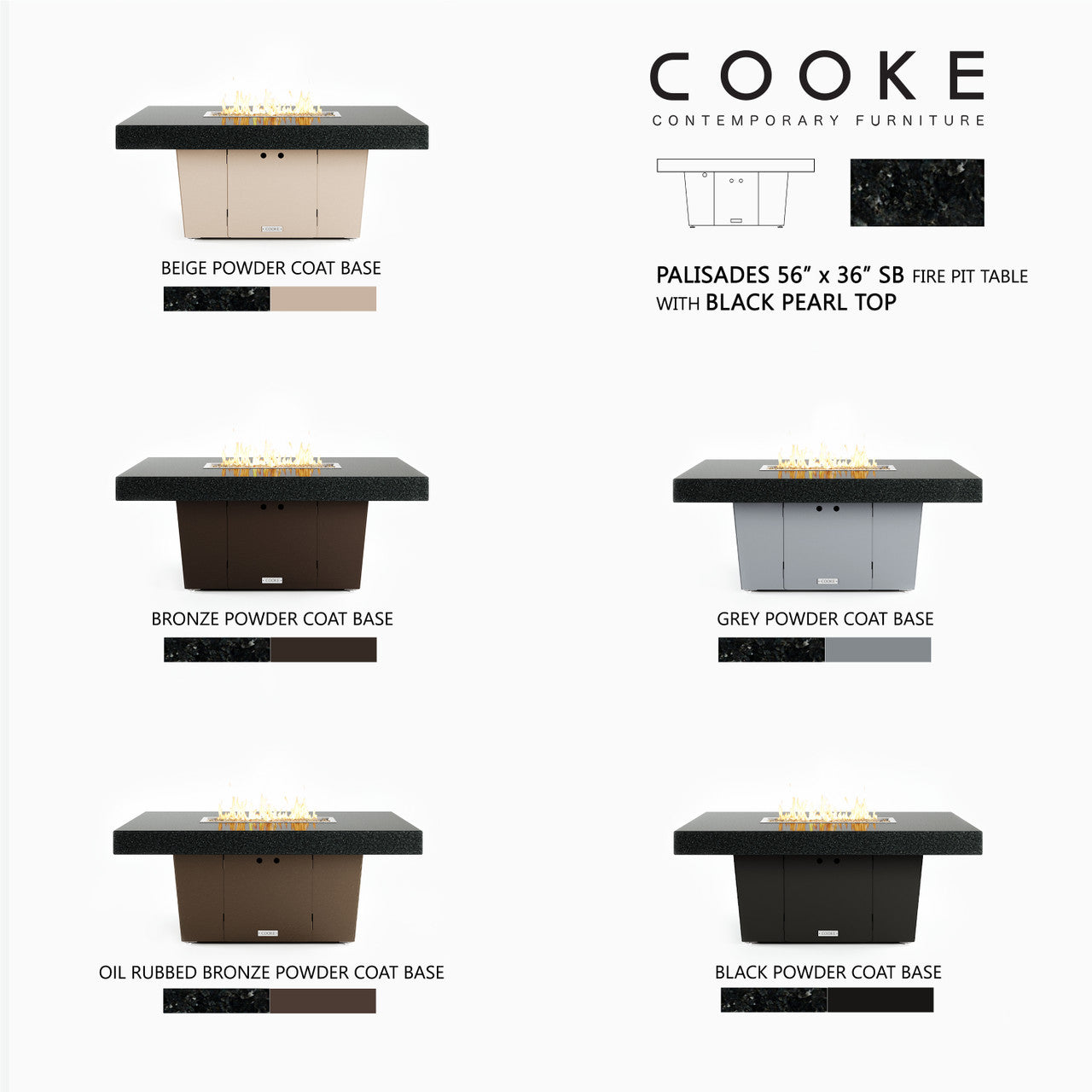 COOKE Palisades Fire Pit Table 52" x 36" x 21" - Stone Top with 4" Edge